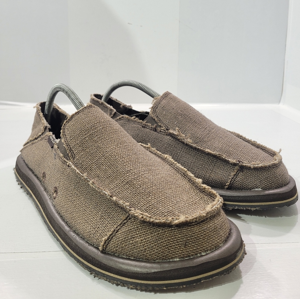 BLUE FIN BAJA MEN SZ 9 MEMORY FOAM FRAYED SLIP ON LOAFER SHOE BROWN 335232 NWOT